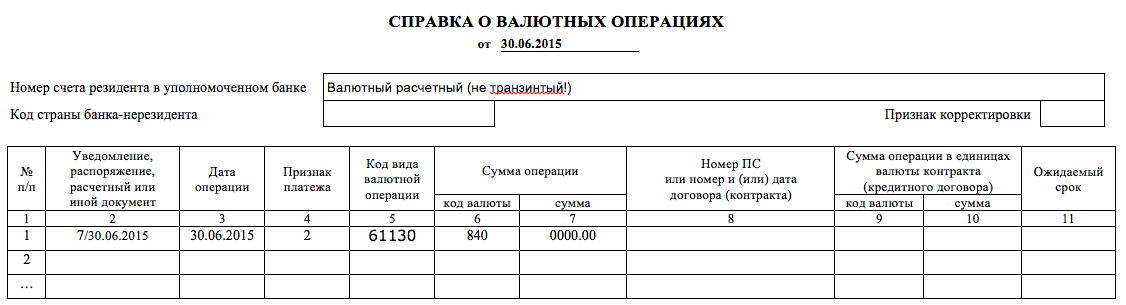 Реестр операций с наличной валютой и чеками образец