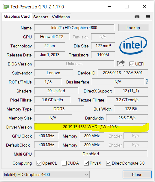 Intel HD Graphics 4600 driver crashed 